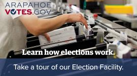 Arapahoe County elections staff handle ballot envelopes sorted by the Agilis sorting device.