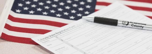 Colorado Voter Registration Form and Arapahoe County pen